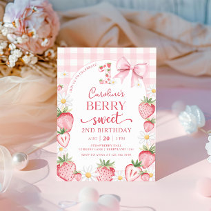 Coquette Bow Strawberry 2e Invitation d'anniversai