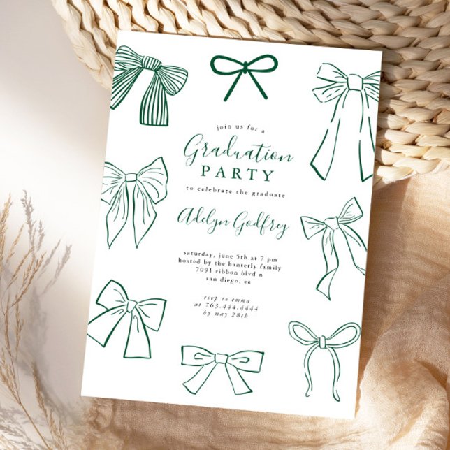 Coquette Bows Green Graduation Party Invitation (Créateur téléchargé)