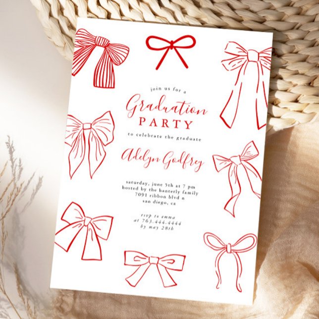 Coquette Bows Red Graduation Party Invitation (Créateur téléchargé)