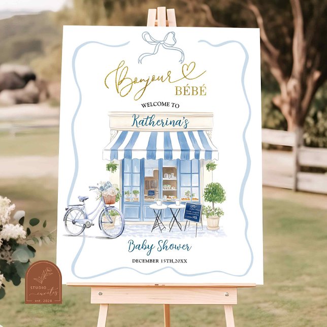 Coquette Café parisien Affiche de bienvenue bleue  (Créateur téléchargé)