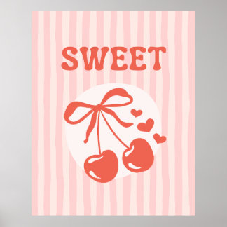 Coquette Cerise Sucrée Affiche Fille Rose Rayée