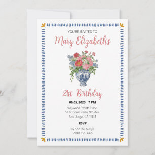 Coquette Chinoiserie Floral Invitation d'anniversa