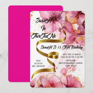 Coquette Editable Pink Bow Invitation Anniversaire
