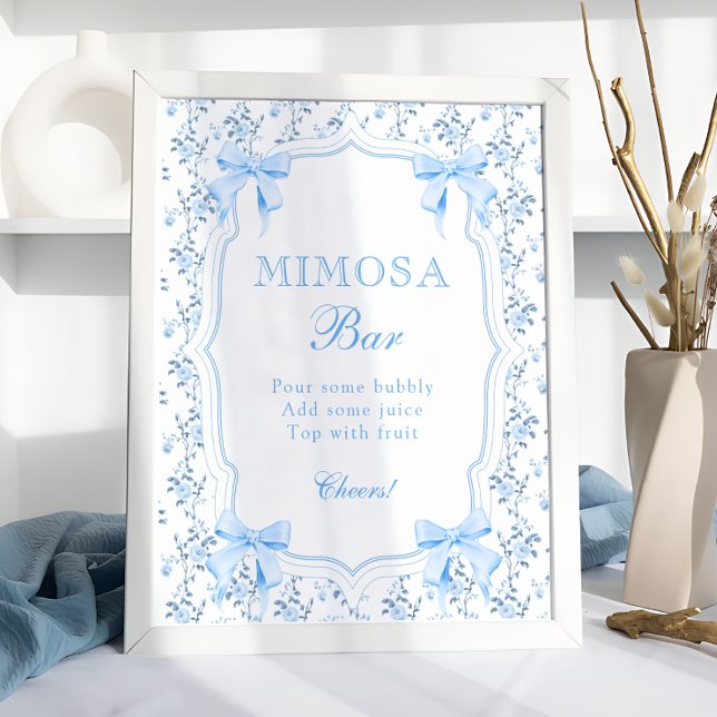 Coquette Elegant Bleu Bow Mimosa Bar Poster (Créateur téléchargé)
