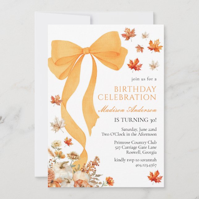 Coquette Fall Birthday Invitation (Devant)