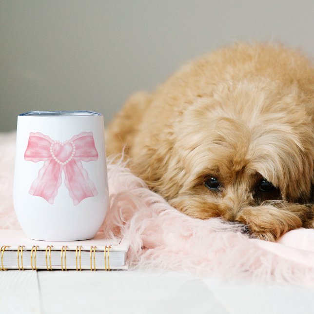 Coquette Feminine Rose Bow (Cute Dog Coquette Pink Bow Thermal Wine Tumbler)