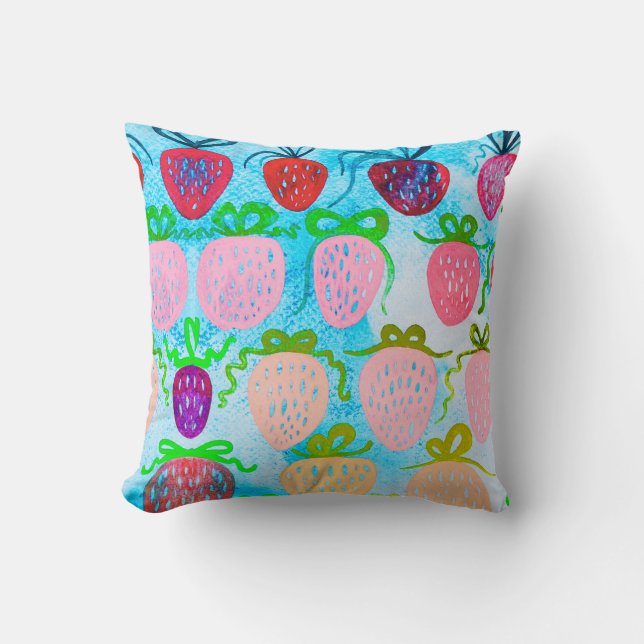 Coquette Fraise Aquarelle Filles Coussin de chambr (Recto)