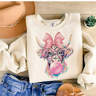 Coquette Highland Cow Bubblegum Tshirt Design