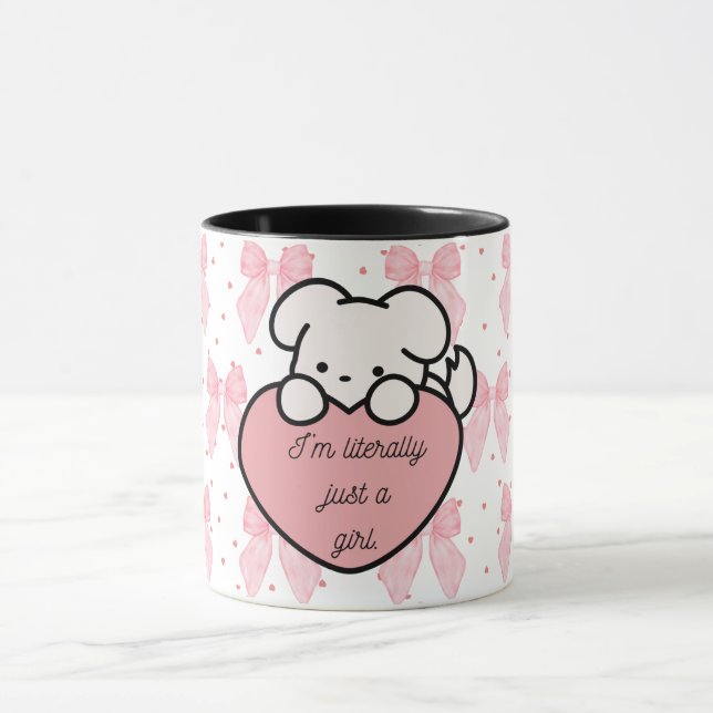 Coquette Kawaii Girl Rose Heart Chien Mug (Centre)