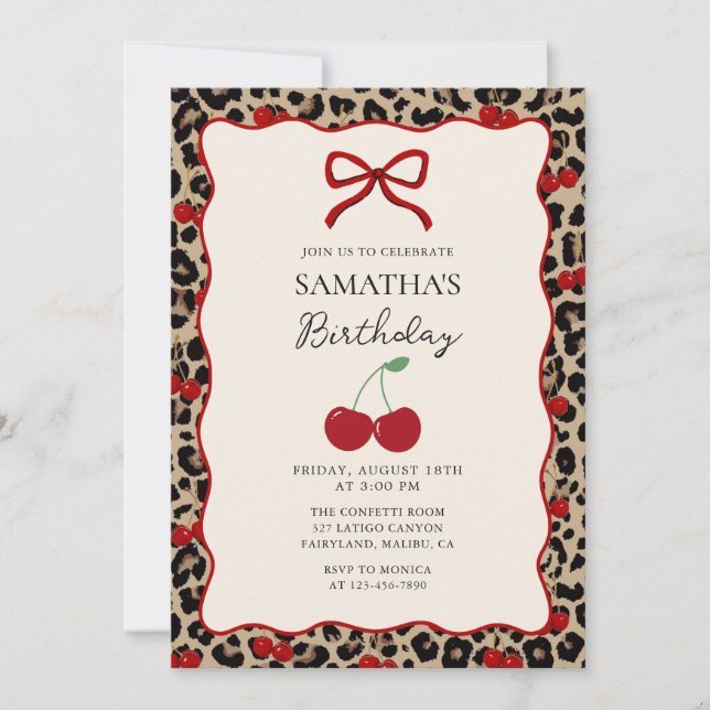Coquette Leopard Cheetah Girl Birthday Invitation (Devant)