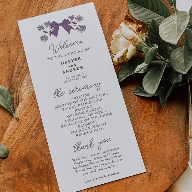 Coquette Lilac Bows Mariage programme de cérémonie (Créateur téléchargé)