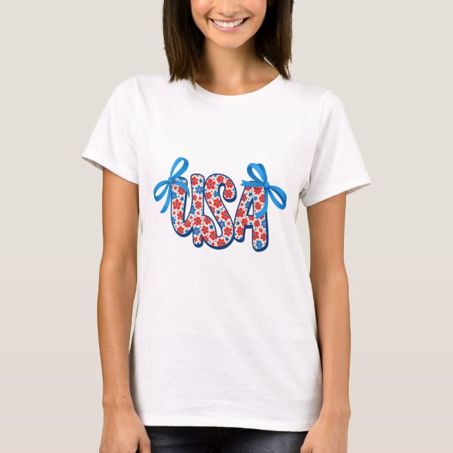 Coquette patriotique florale USA Bow T-shirt (Devant)