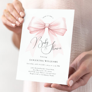Coquette Pink Bow Baby Shower Invitation