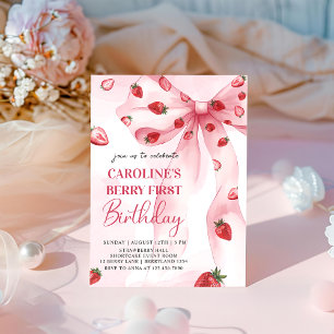 Coquette Pink Bow Berry Invitation d'anniversaire