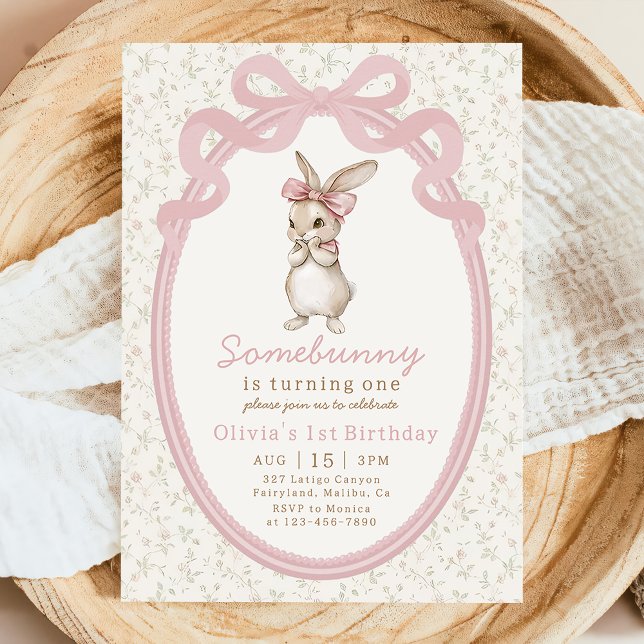 Coquette Pink Bow Bunny Baby Shower Invitation (Créateur téléchargé)