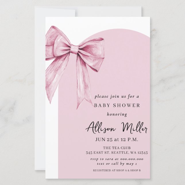 Coquette Pink Bow Girl Baby Shower invitation (Devant)