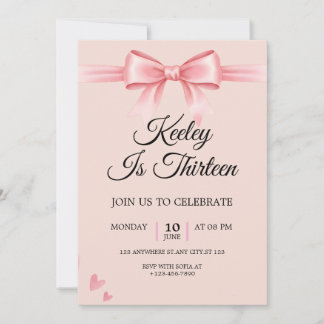 Coquette Pink Bow Girls Birthday Party Invitation
