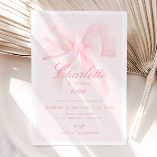 Coquette PINK BOW Invitation d'anniversaire