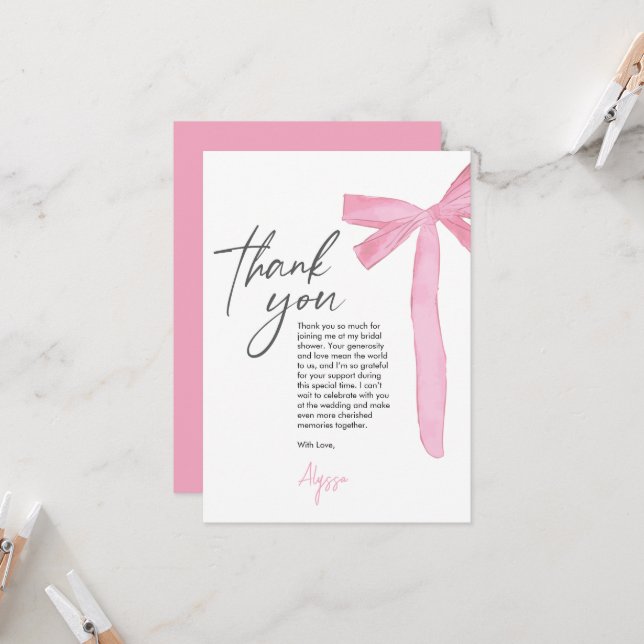Coquette Pink Bow ribbon Bridal Shower (Devant/Arrière en situation)