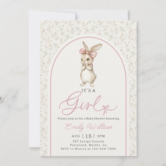 Coquette Pink Bunny Girl Baby Shower Invitation (Devant)