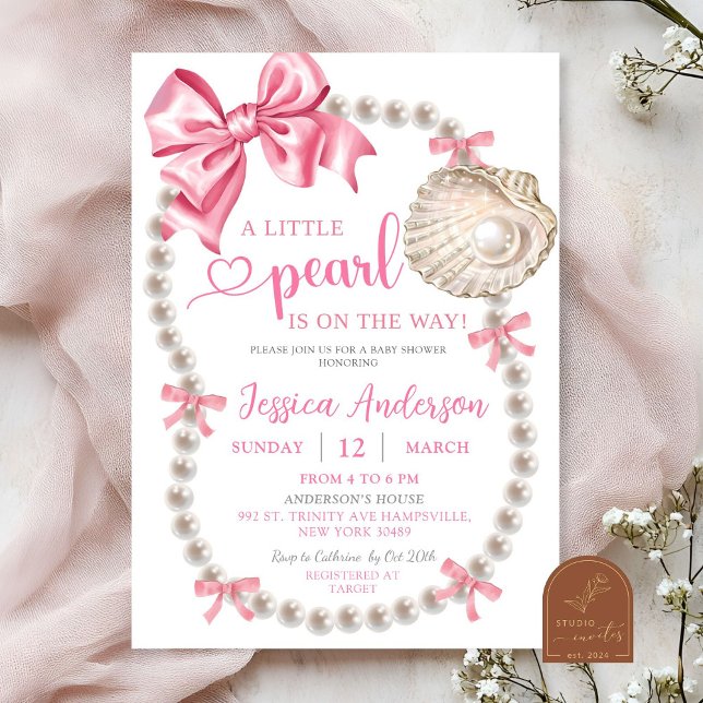 Coquette Pink Girl Pearls Baby shower Invitation (Créateur téléchargé)