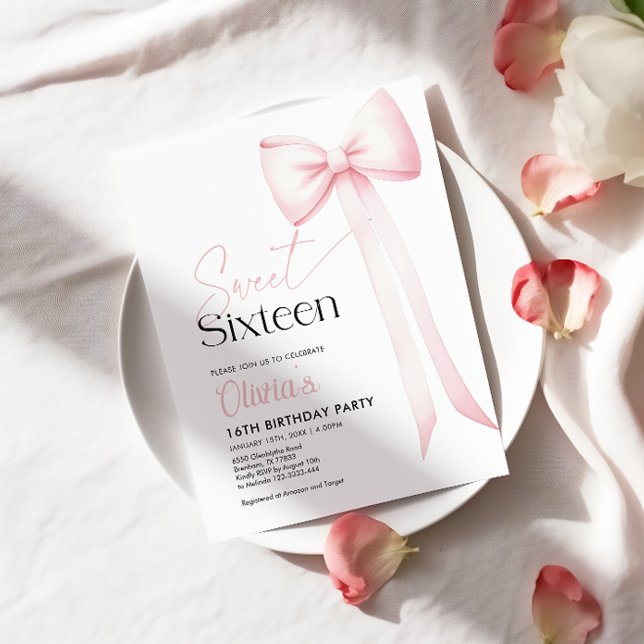 Coquette rose Bow 16e anniversaire Invitation (Créateur téléchargé)