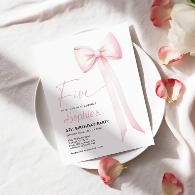 Coquette rose Bow 5e anniversaire Invitation (Créateur téléchargé)