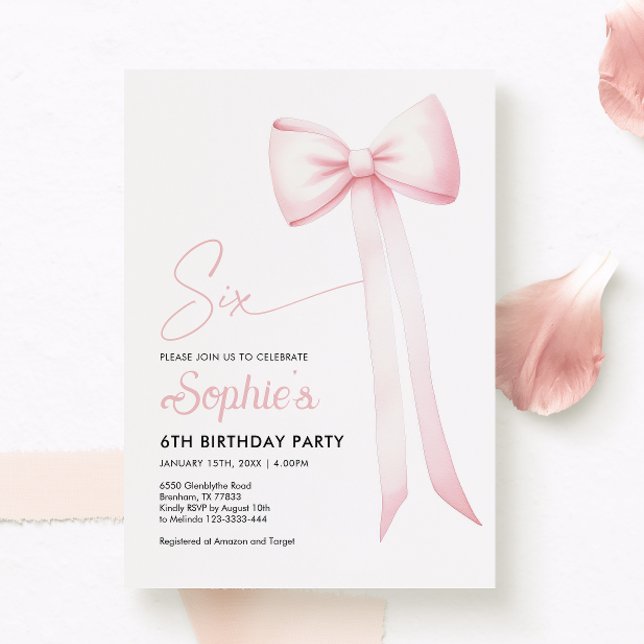 Coquette rose Bow 6e anniversaire Invitation (Créateur téléchargé)