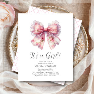 Coquette rose Bow Girl Baby shower Invitation