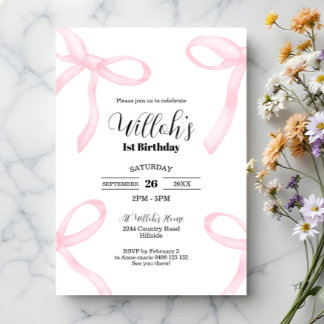 Coquette Rose Bows Anniversaire Invitation