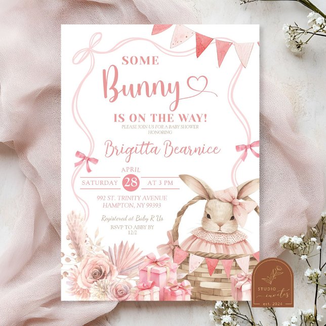 Coquette Rose Bunny Baby shower Invitation (Créateur téléchargé)
