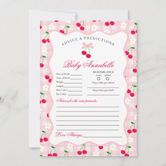 Coquette rose cerise Conseils pour la carte bébé (Devant)