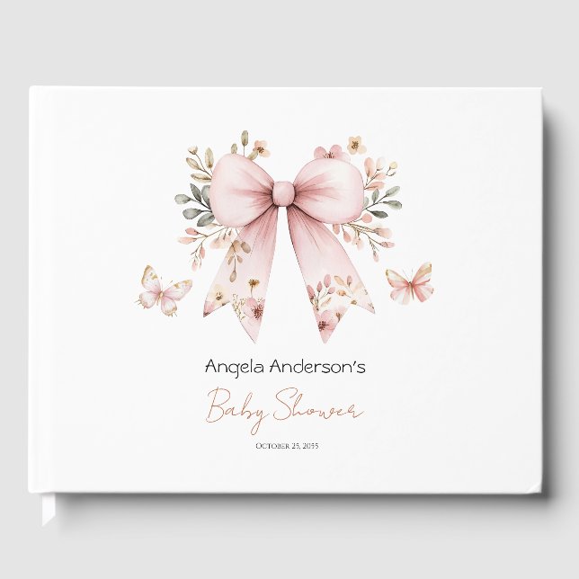 Coquette rose floral Bow Baby shower livre d'invit (Recto)