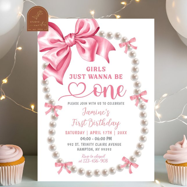 Coquette Rose Girl First Birthday Invitation (Créateur téléchargé)