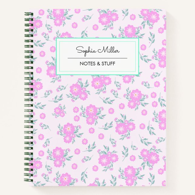 Coquette rose personnalisée Carnet floral spiral (Devant)