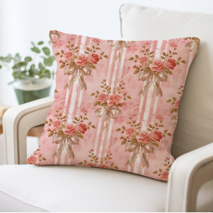 Coquette rose vintage Florale Vaches Coussin