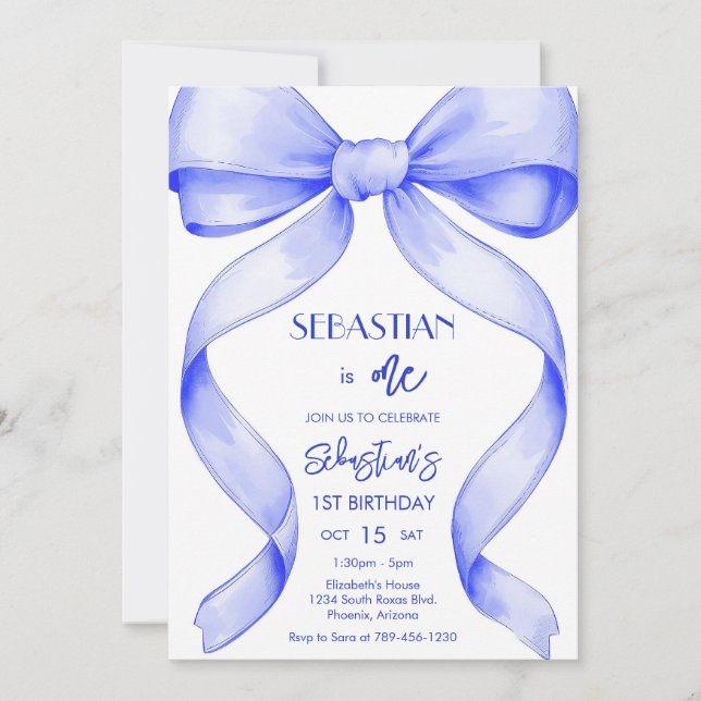 Coquette Royal Blue Bow Birthday Invitation (Devant)
