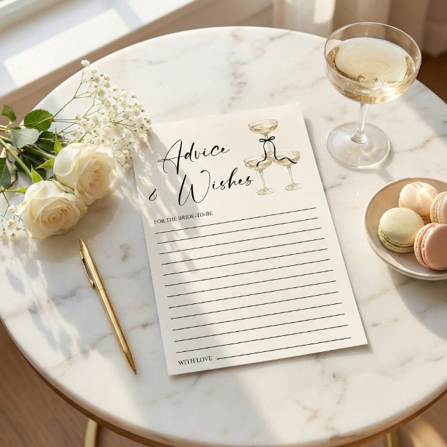 Coquette Ruban Noir Mariage Conseil et (Elegant Champagne Tower Black Bow Bridal Shower Advice and Wishes Card)
