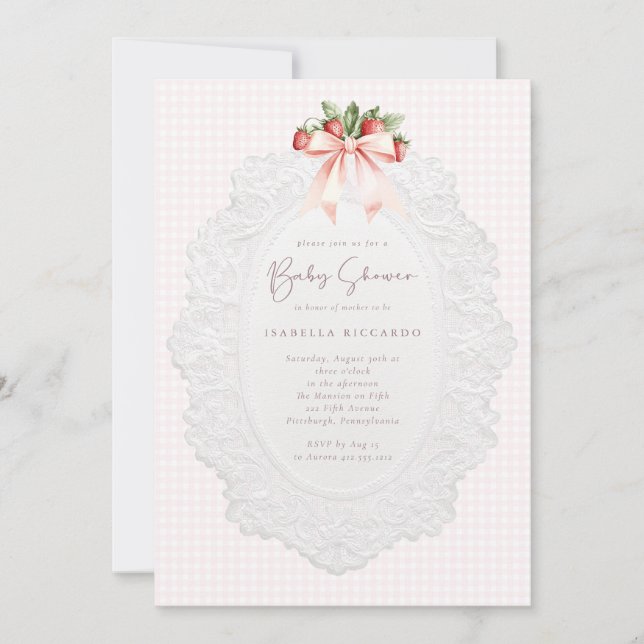 Coquette Strawberry Baby Shower Invitation (Devant)