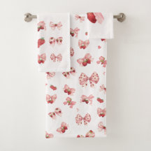 Coquette Strawberry & Bow Towel Set (3 Pieces)
