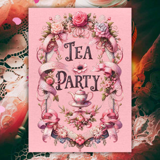 Coquette Tea Party plié Anniversaire Invitation