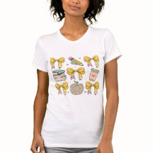 Coquette Teacher Crayon Pomme Bow T-Shirt
