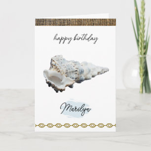 Coquillage à cône blanc avec nom Carte d'anniversa