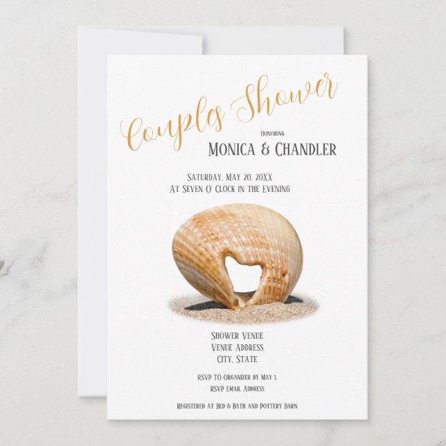 Coquillage Cœur d'Amour, Invitation de Mariage Cou (Devant)