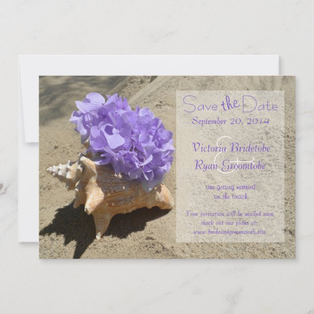 Coquillage et Hortensia Violet Save the Date (Devant)