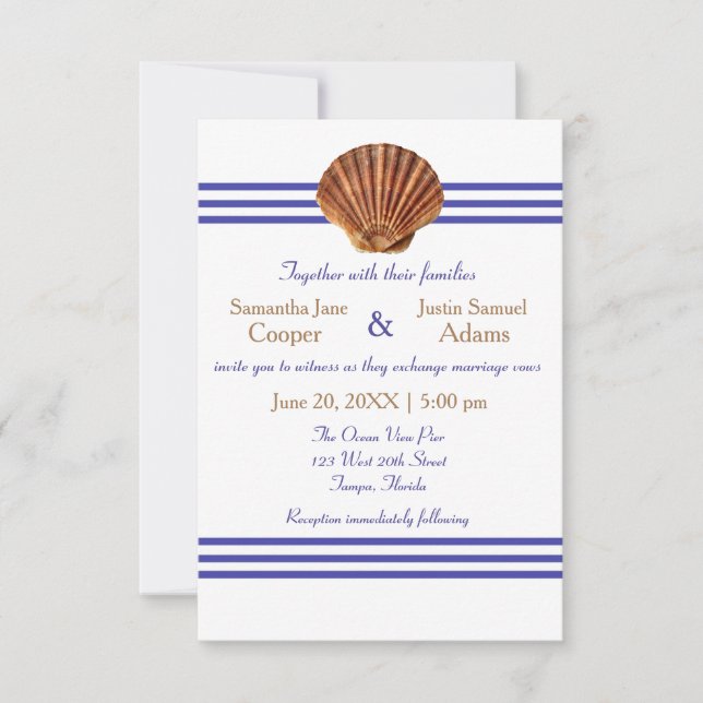 Coquillage nautique - Faire-part de mariage 3x5 (Devant)