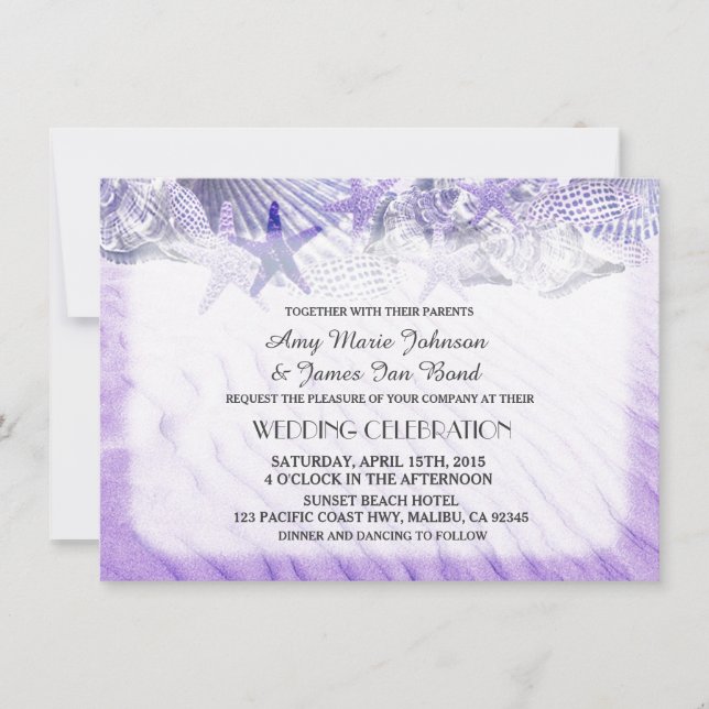 Coquillage sable plage mariage invitations coquill (Devant)