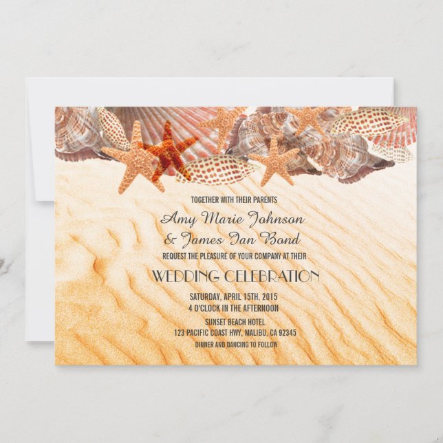 Coquillage sable plage mariage invitations coquill (Devant)