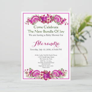 Coquillage vert Fille rose Baby shower floral