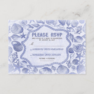 coquillages bleu marine mariage de plage carte RSV